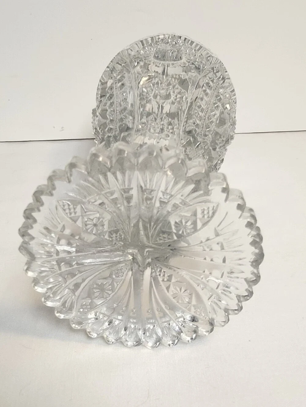 Brunswick Brilliant Cut Glass Vase Hobstar Sawtooth Rim  6 1/2” Tall